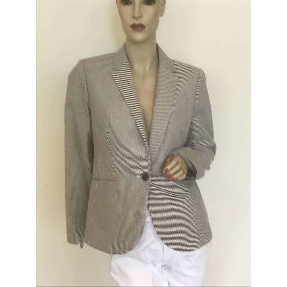 J.Crew Women Navy White Campbell Blazer Jacket Skinny Stripe Cotton 8 Classic